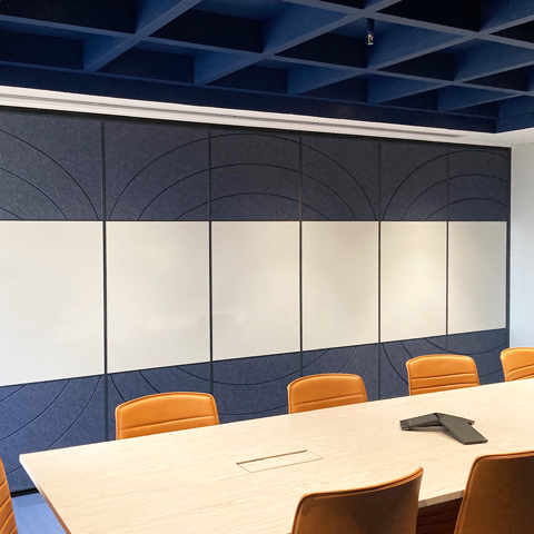 operable wall with whiteboards and fabric panels