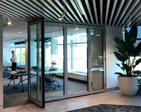 glazed operable wall for a conference room