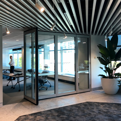 glazed operable wall for a conference room